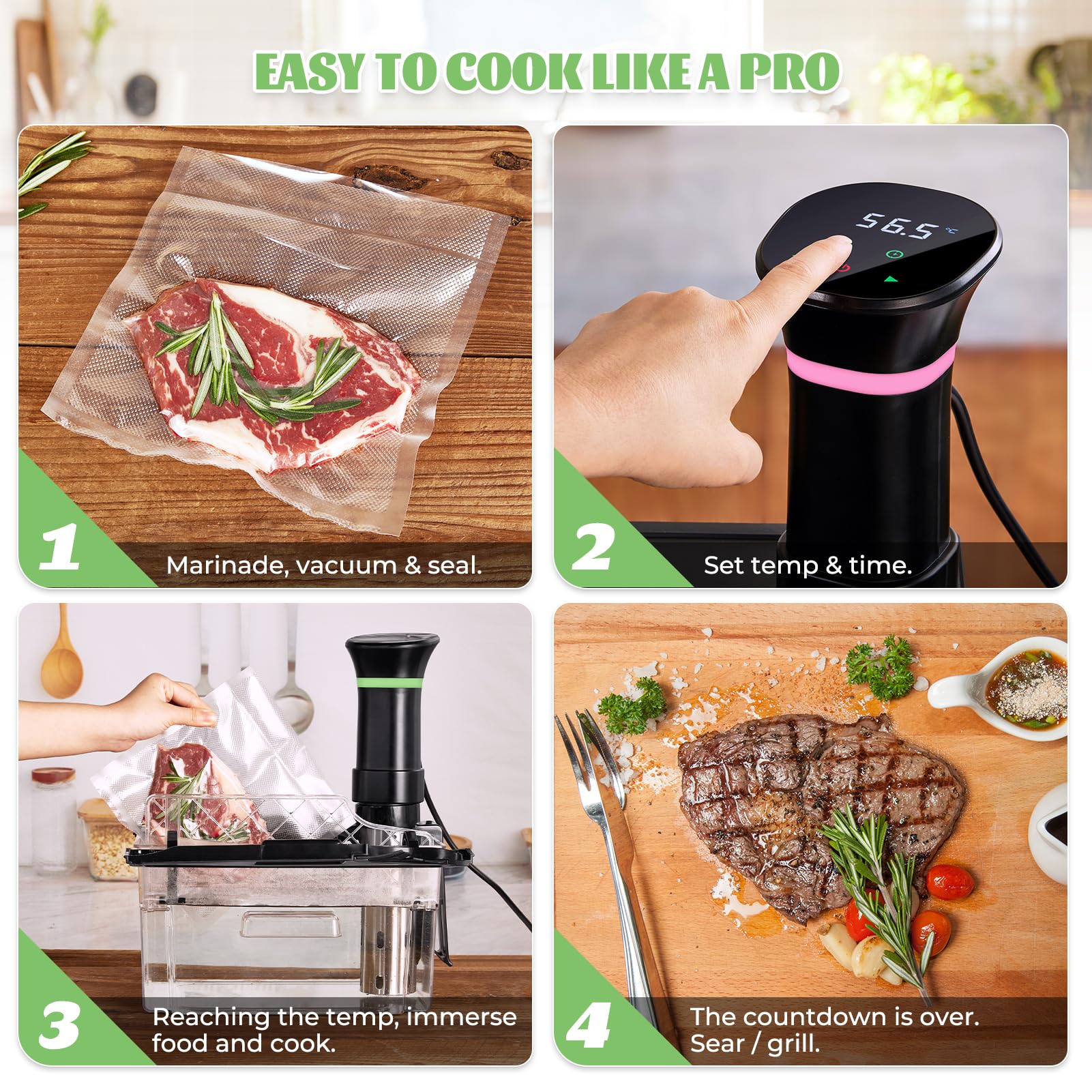 Vpcok Direct sous vide cooker digital display for easy setup.