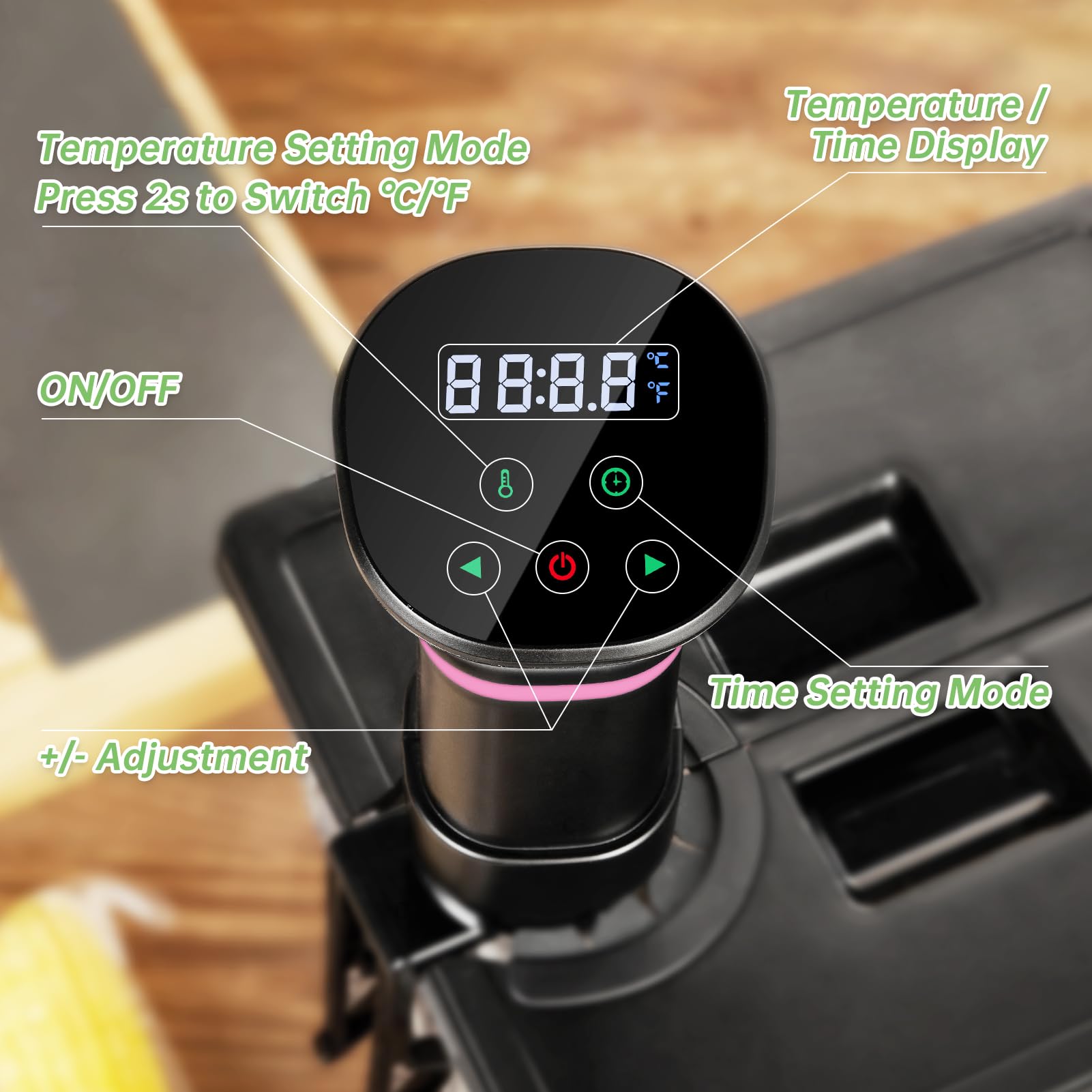 Vpcok Direct sous vide cooker timer up to 99 hours for flexible sessions.
