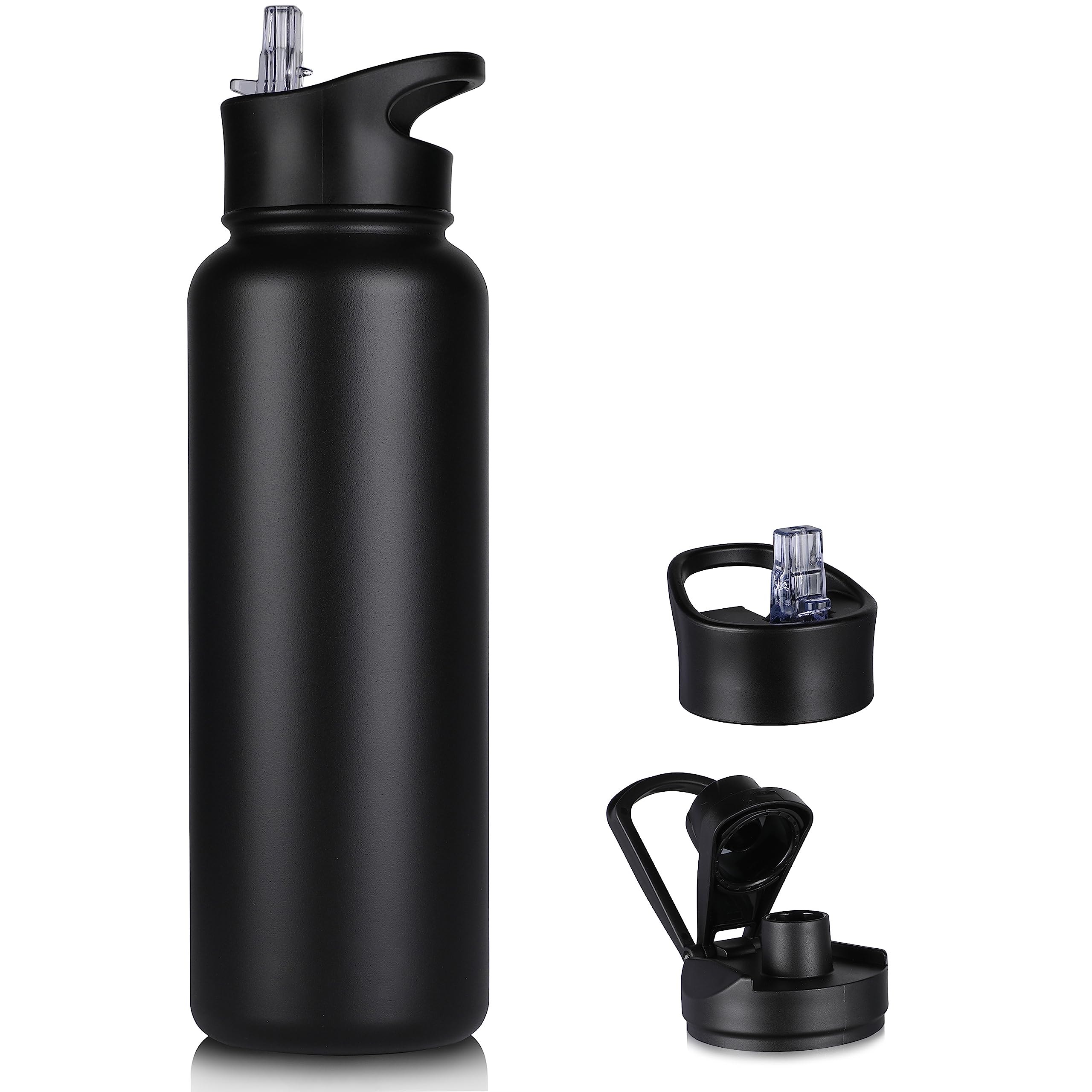 VQRRCKI 40oz insulated bottle with straw lid for on-the-go hydration.
