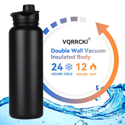 VQRRCKI 40oz insulated bottle with wide-mouth lid easy filling and cleaning.
