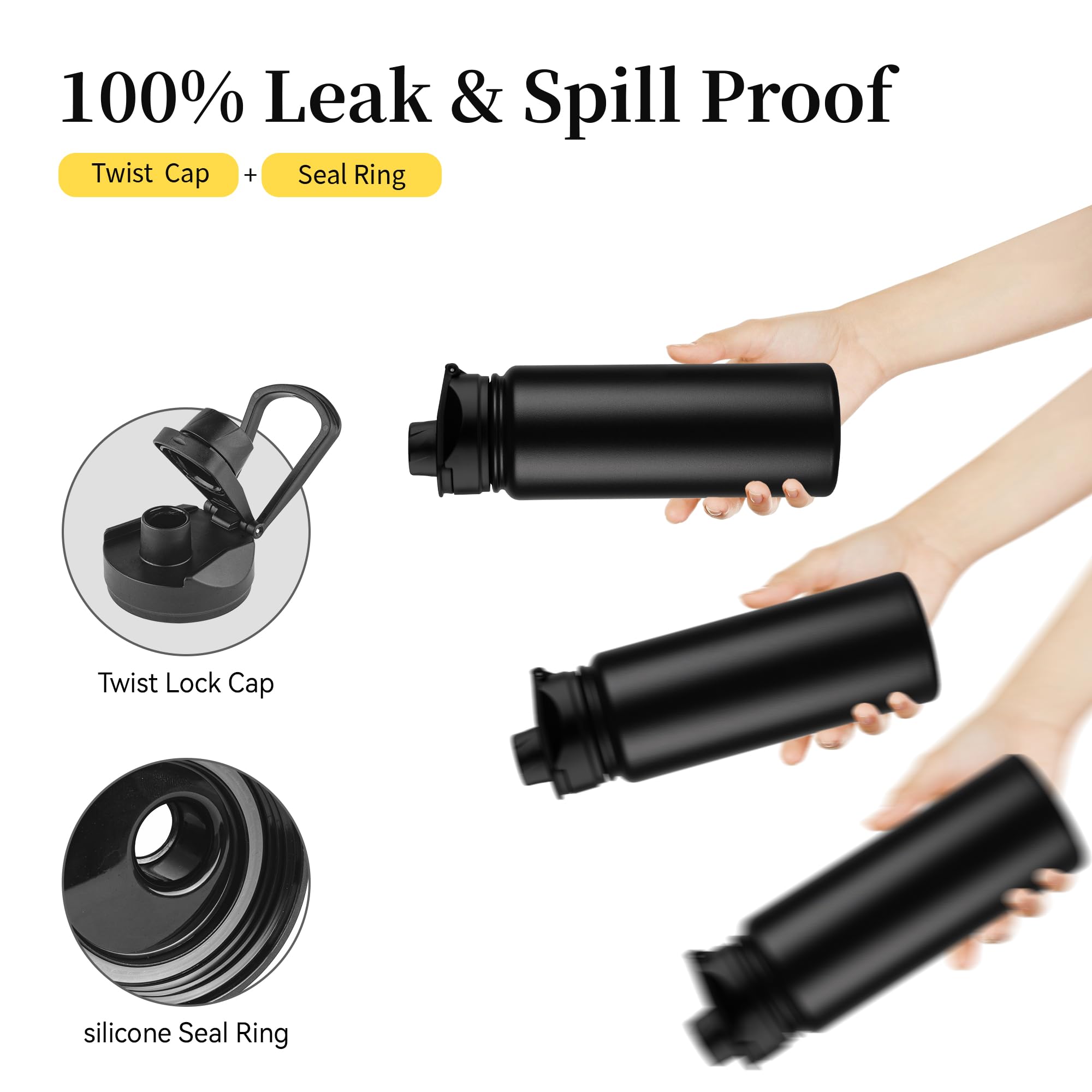 VQRRCKI insulated bottle with powder-coated finish provides solid grip.