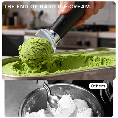 VRAIKO heated ice cream scoop includes USB-C charger and accessories.