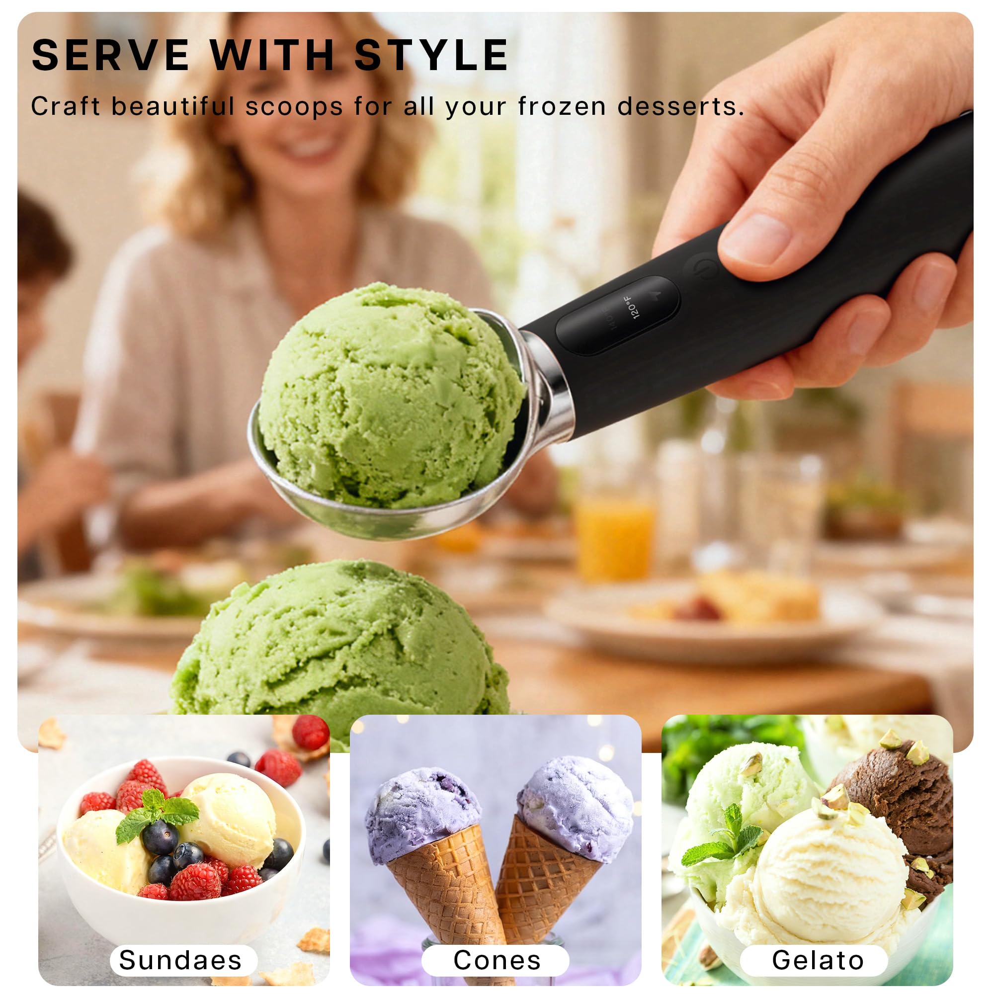 VRAIKO heated ice cream scoop IP67 waterproof for easy cleaning.