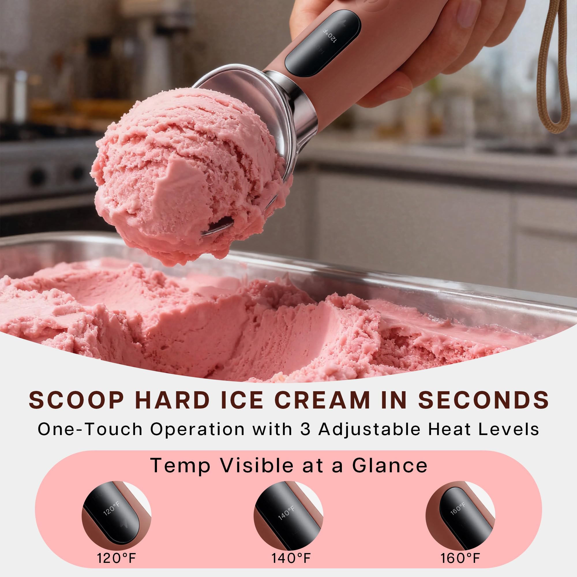 VRAIKO with LED display showing three heat levels for dessert variety