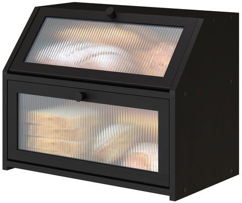 Vriccc bamboo bread box on the counter with acrylic wave glass for a tidy look