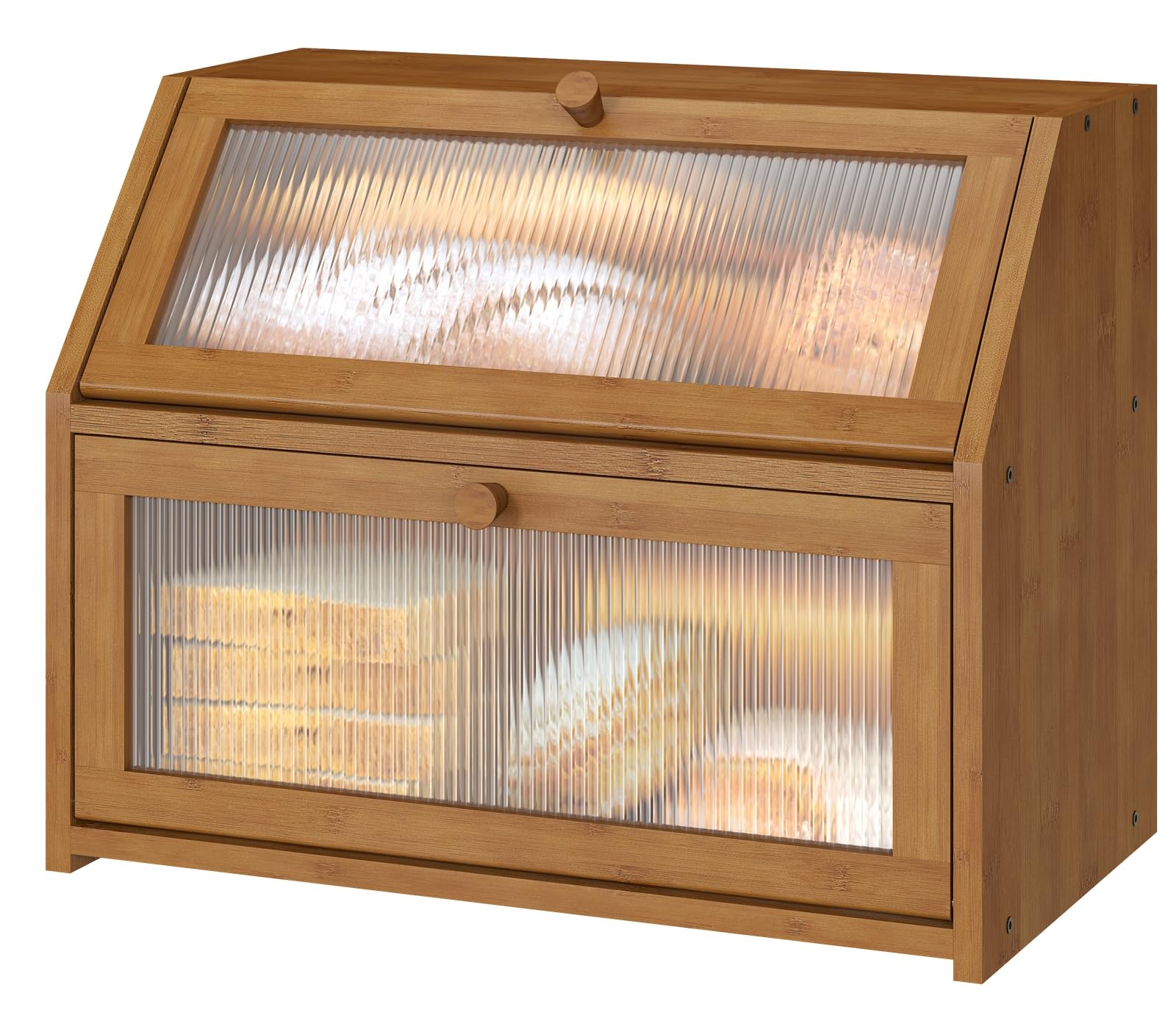 Vriccc bamboo bread box front view showing double-layer storage for fresh bread