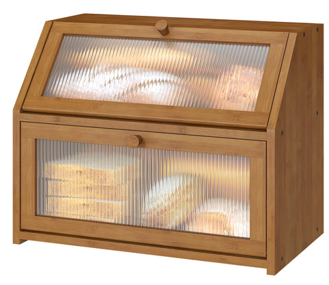 Vriccc bamboo bread box front view showing double-layer storage for fresh bread