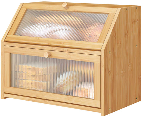 Vriccc bread box with acrylic wave glass for a tidy counter display
