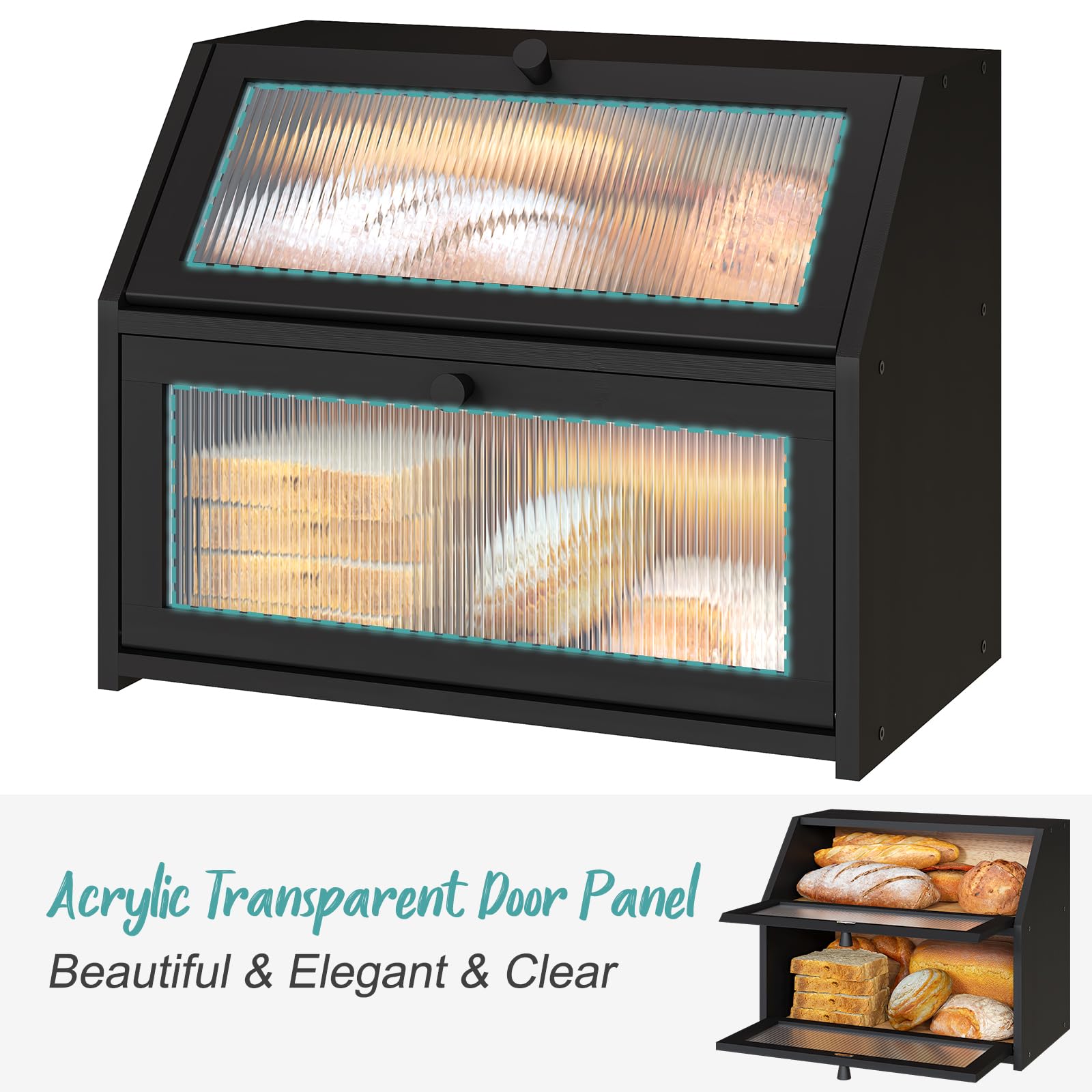 Vriccc bread box open lid showing organized, accessible bread storage