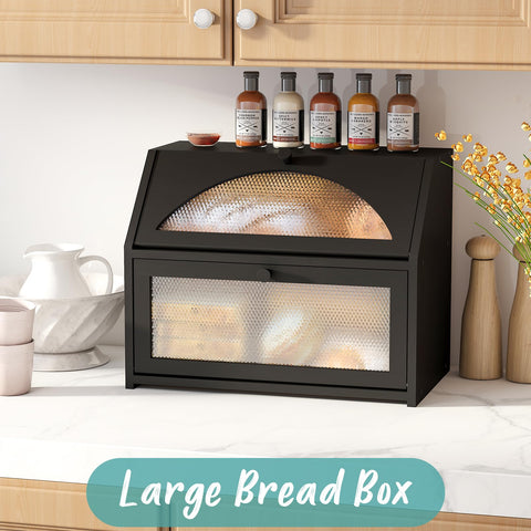 Vriccc Bamboo Bread Box side view shows durable storage on counter