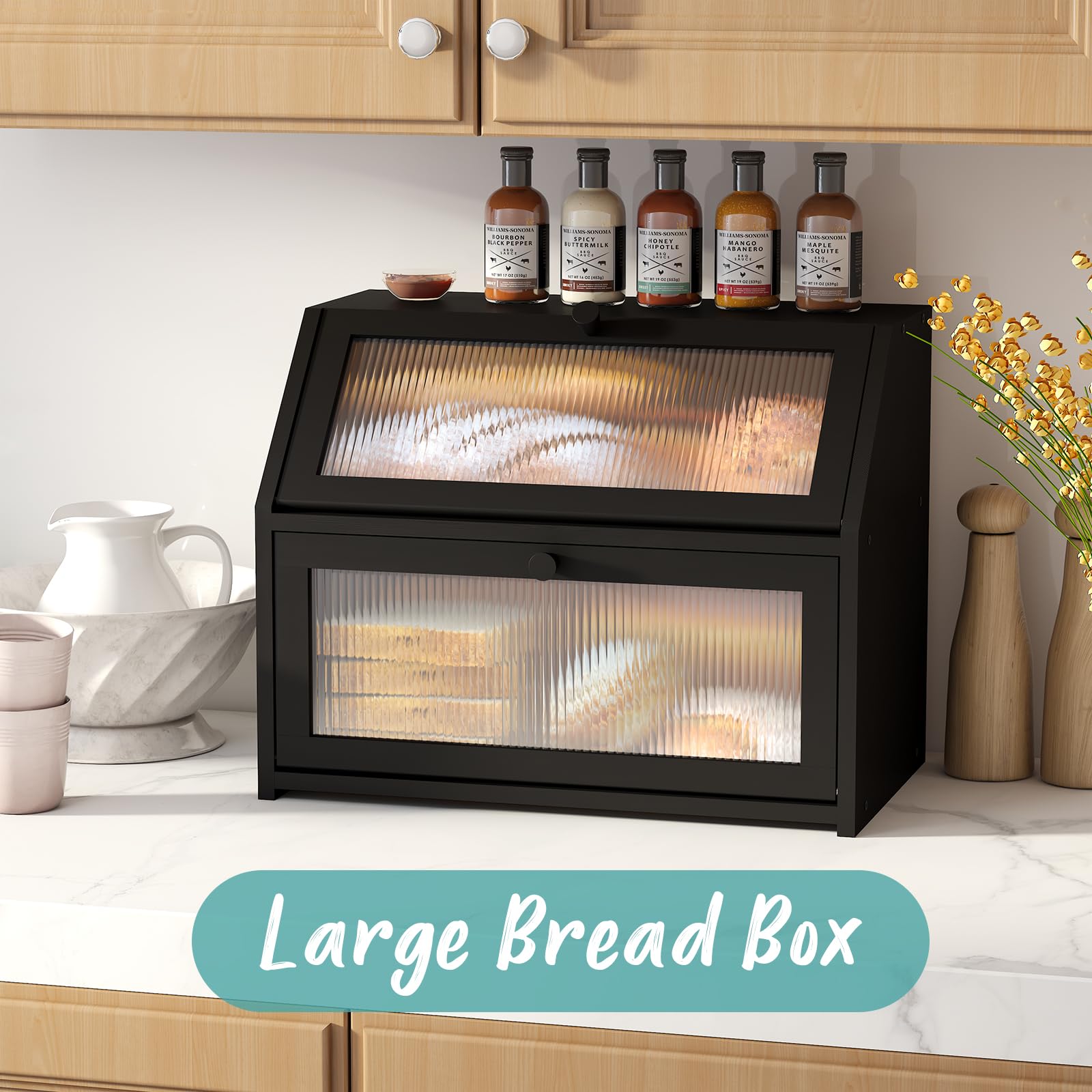 Vriccc bread box two-layer design offers ample space for loaves and pastries