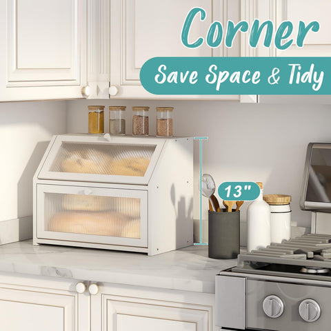 Vriccc White Bread Box acrylic wave glass adds a clean, modern look to your kitchen