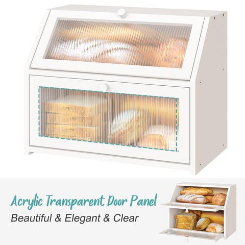 Vriccc White Bread Box bamboo material emphasizes sustainable, sturdy bread storage on the counter