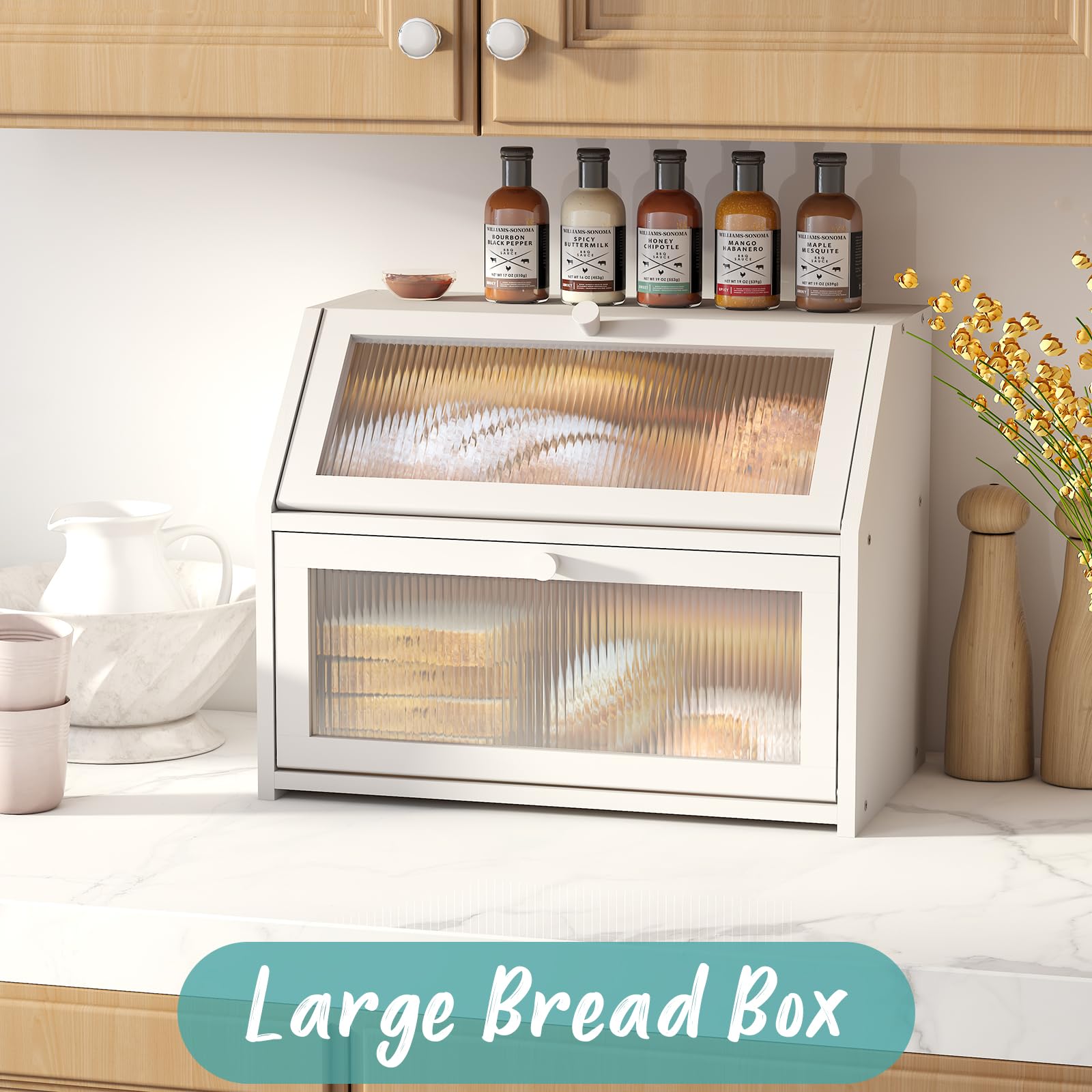 Vriccc White Bread Box two-layer assembly offers roomy storage for breads and pastries