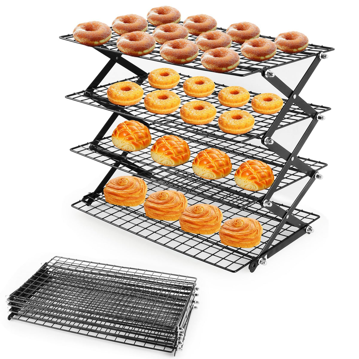 Vrsafan 4-tier collapsible rack fully assembled for fast cooling of multiple batches.