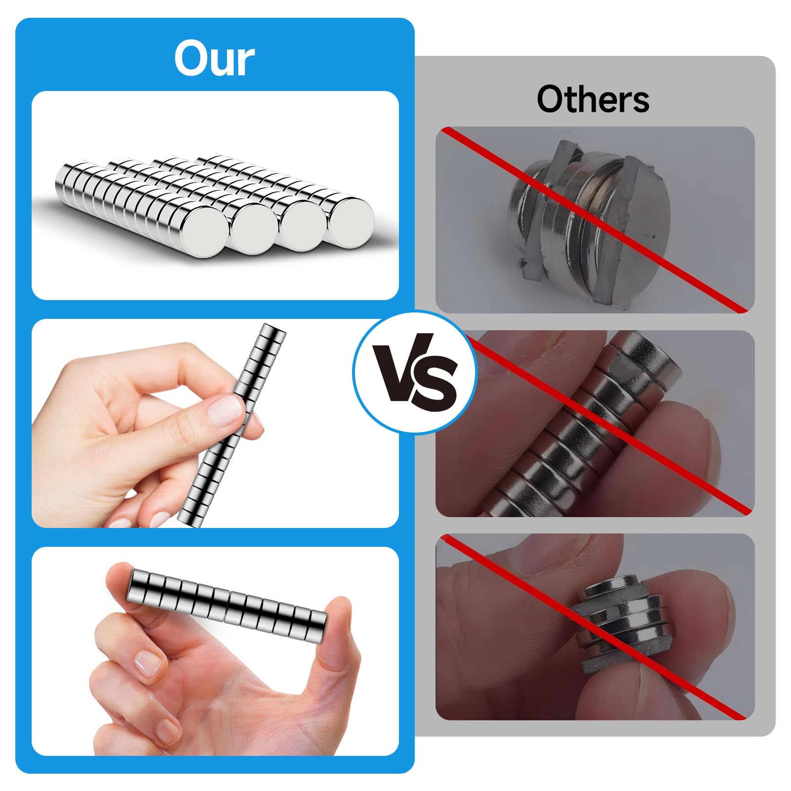 Vruelia magnets with silver nickel finish for tidy metal surfaces.