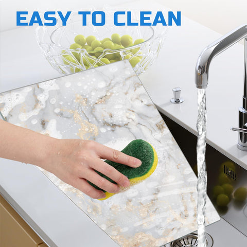 VSAR House 16x12 glass cutting board is dishwasher safe for convenient cleanup.