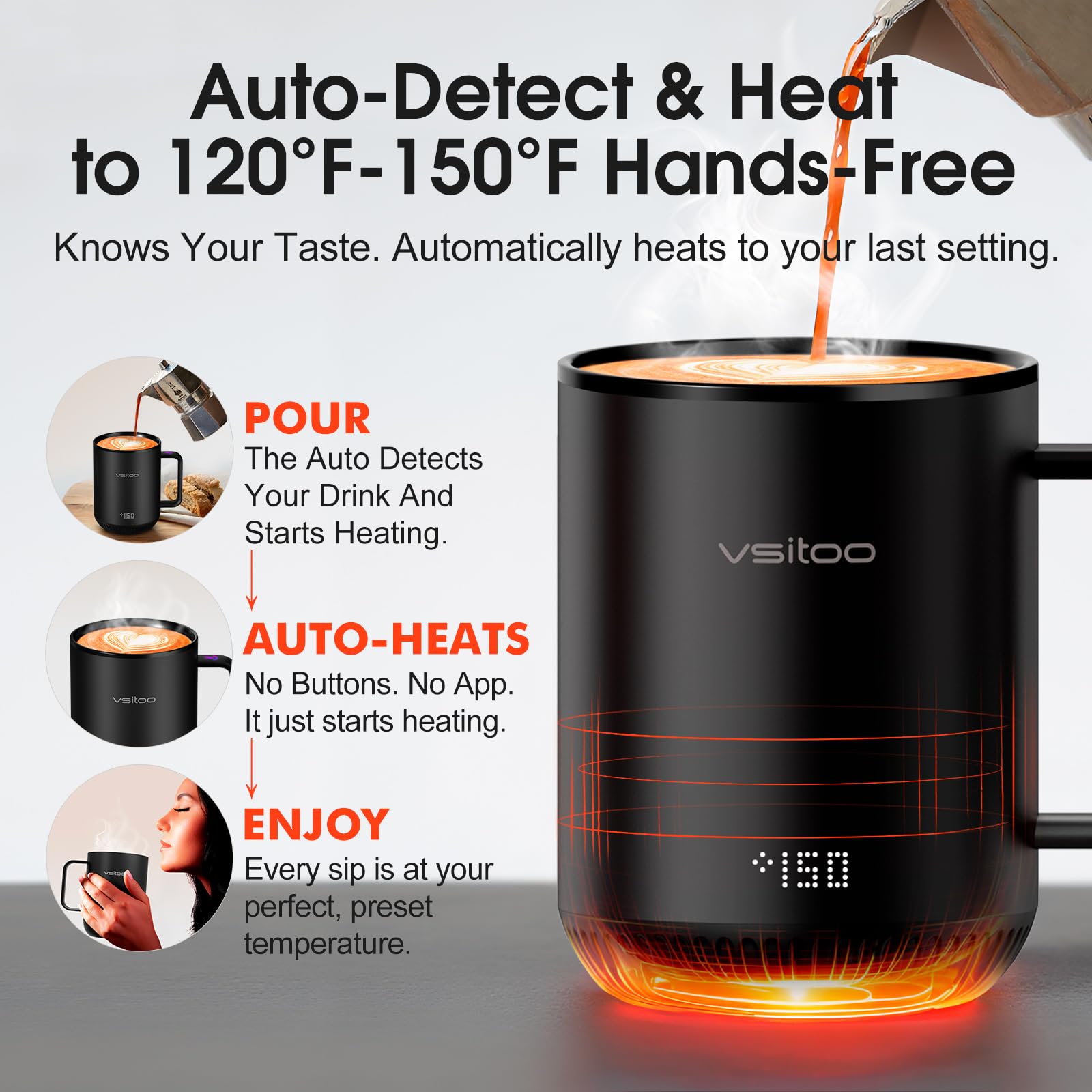 VSITOO S3 app-controlled heating for customized beverage warmth.