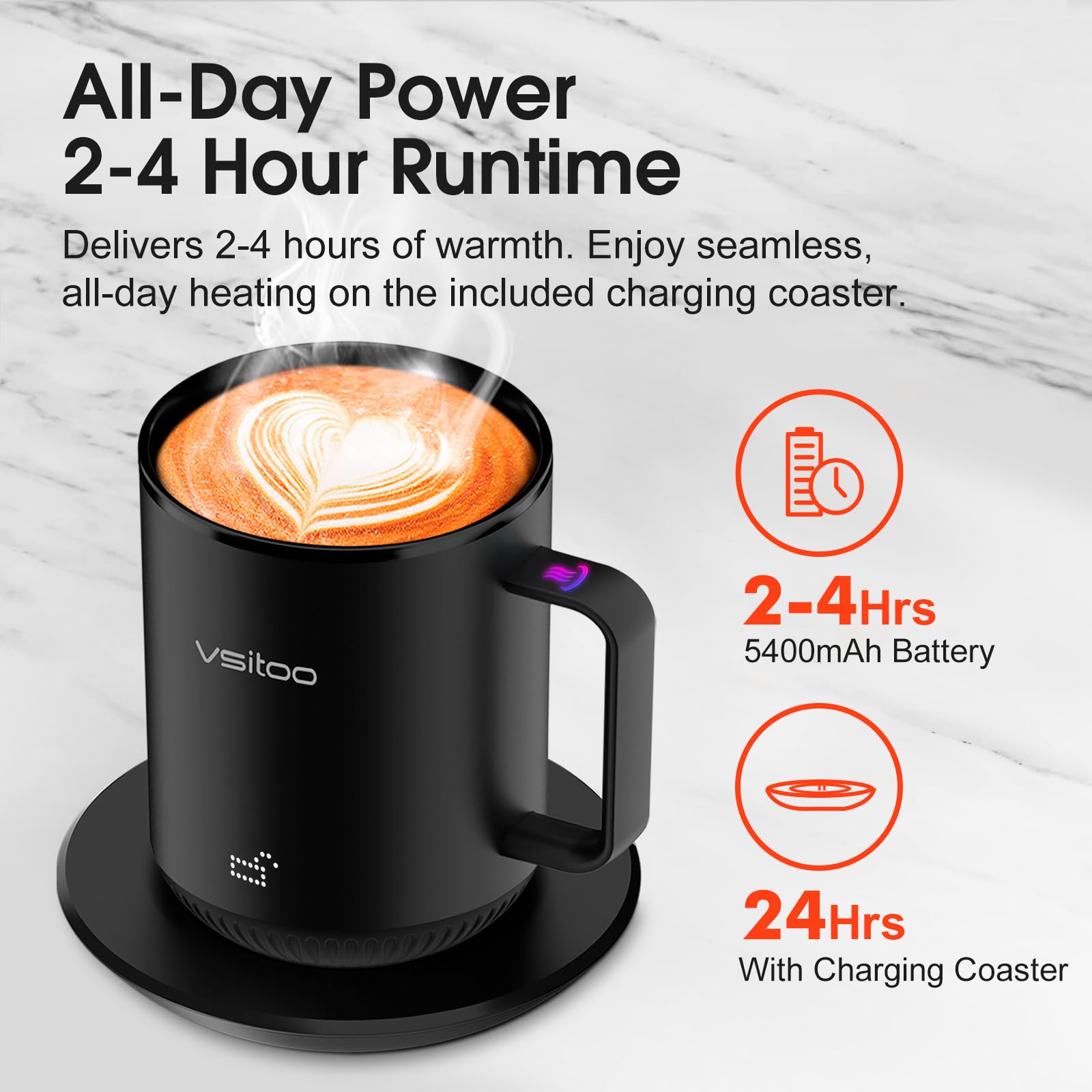 VSITOO S3 digital display shows 120–150°F for espresso warmth.