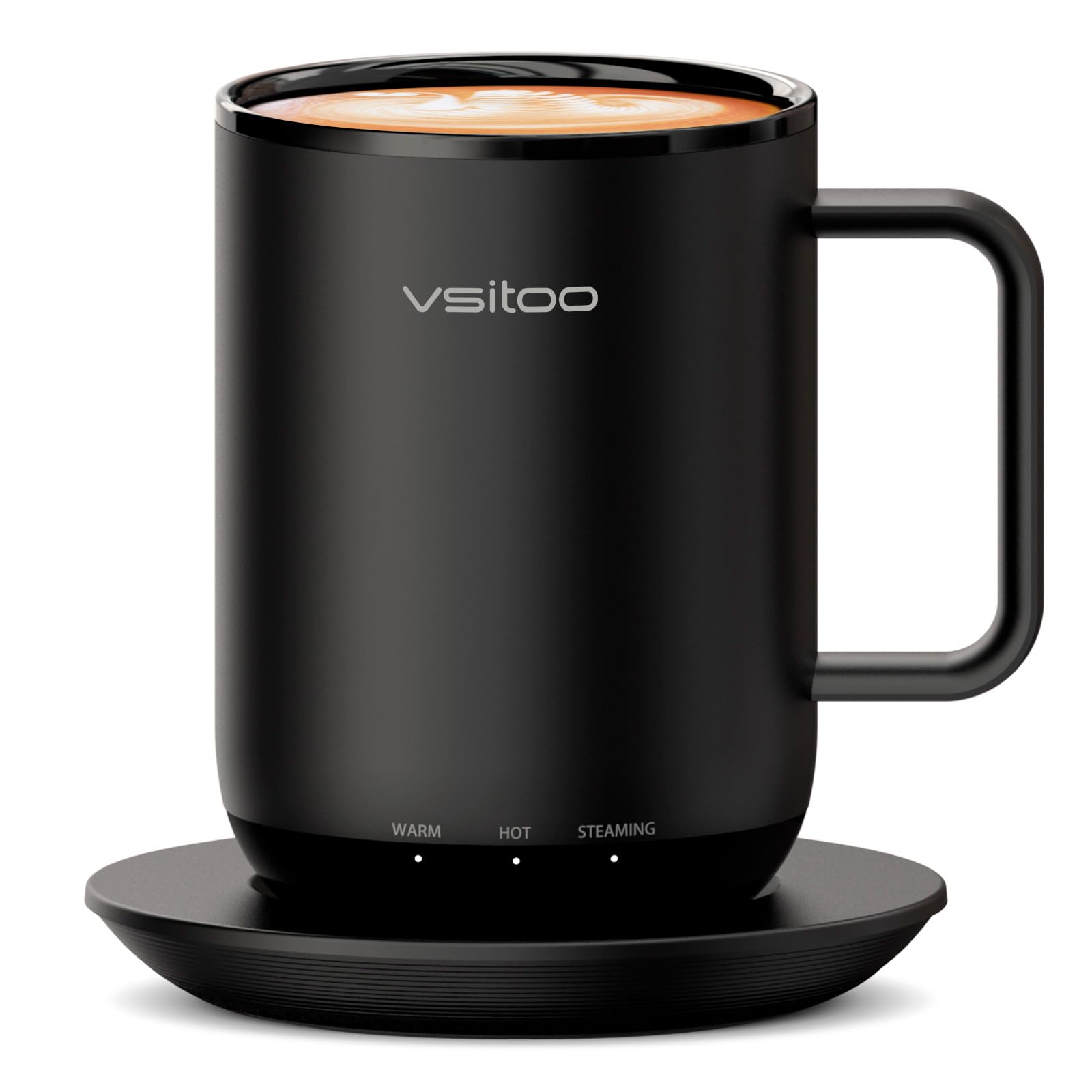 Vsitoo S3 Plus mug front view showing hands-free warming with AI heat.