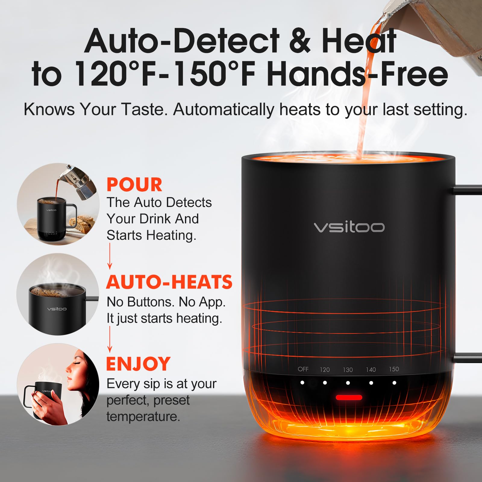 VSITOO S3 Pro 14oz mug with lid open for easy sipping at home or office.