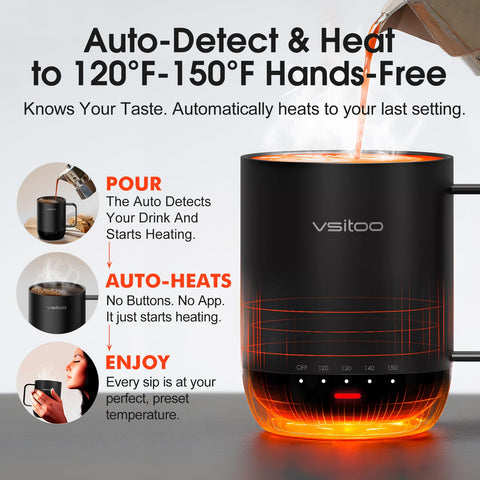 VSITOO S3 Pro 14oz mug with lid open for easy sipping at home or office.