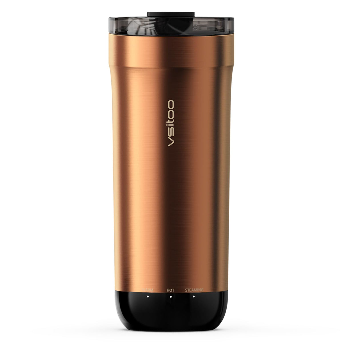 VSITOO S5 heated travel mug copper top view keeps beverages hot on the go.
