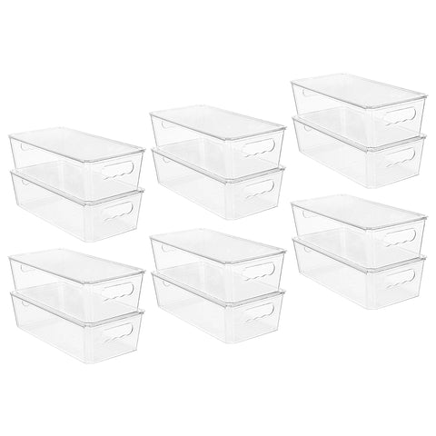 Vtopmart 12pcs clear organizers with lids stacked neatly for pantry efficiency