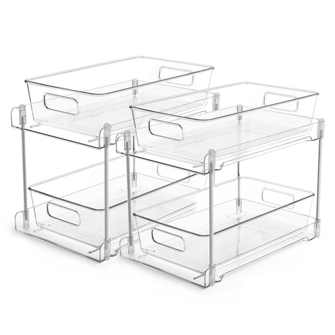 Vtopmart 2-tier bathroom storage under-sink organizer keeps vanity neat and items accessible.