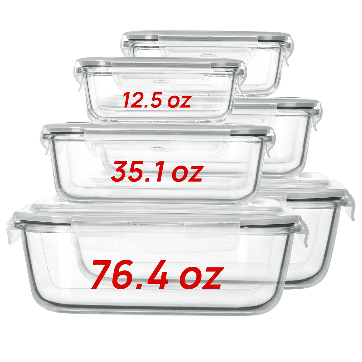Vtopmart 2.26L glass storage containers set, top view, ideal for bulk meal prep.