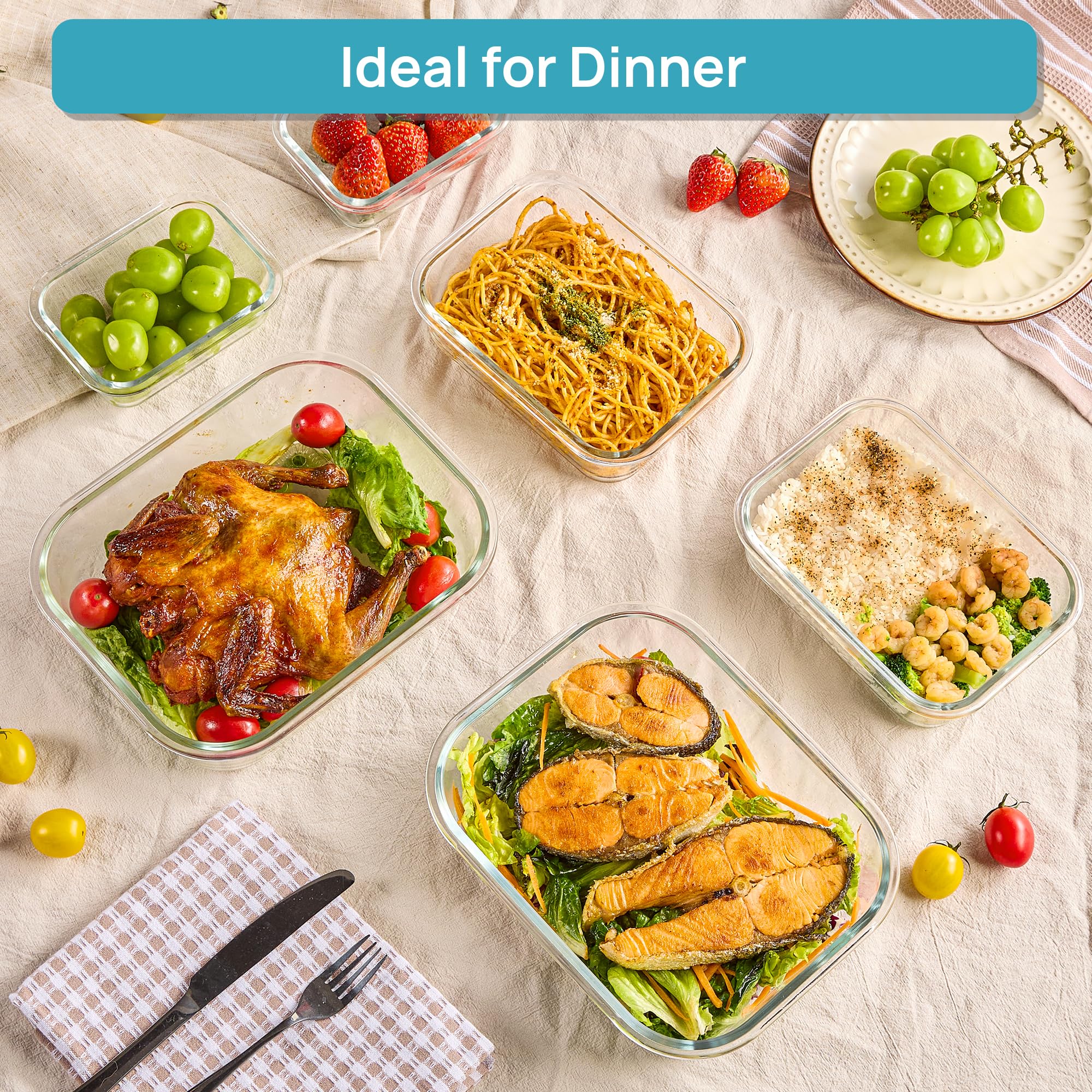 Vtopmart glass storage set stacked for space-saving organization.