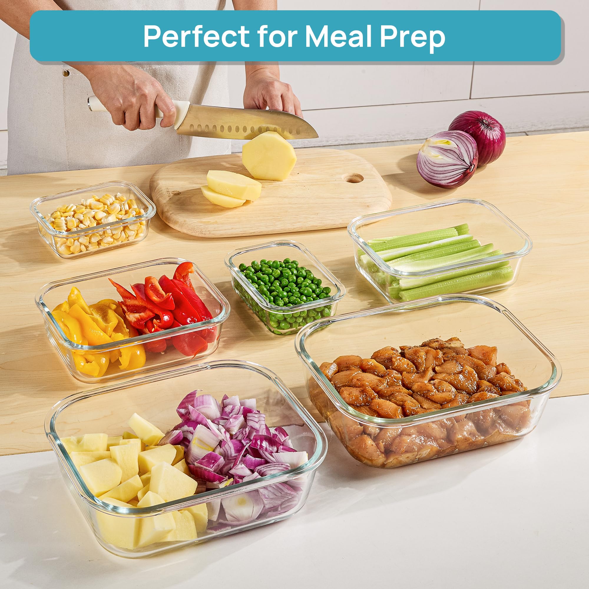 Vtopmart 2.26L meal prep boxes in microwave-ready setup.