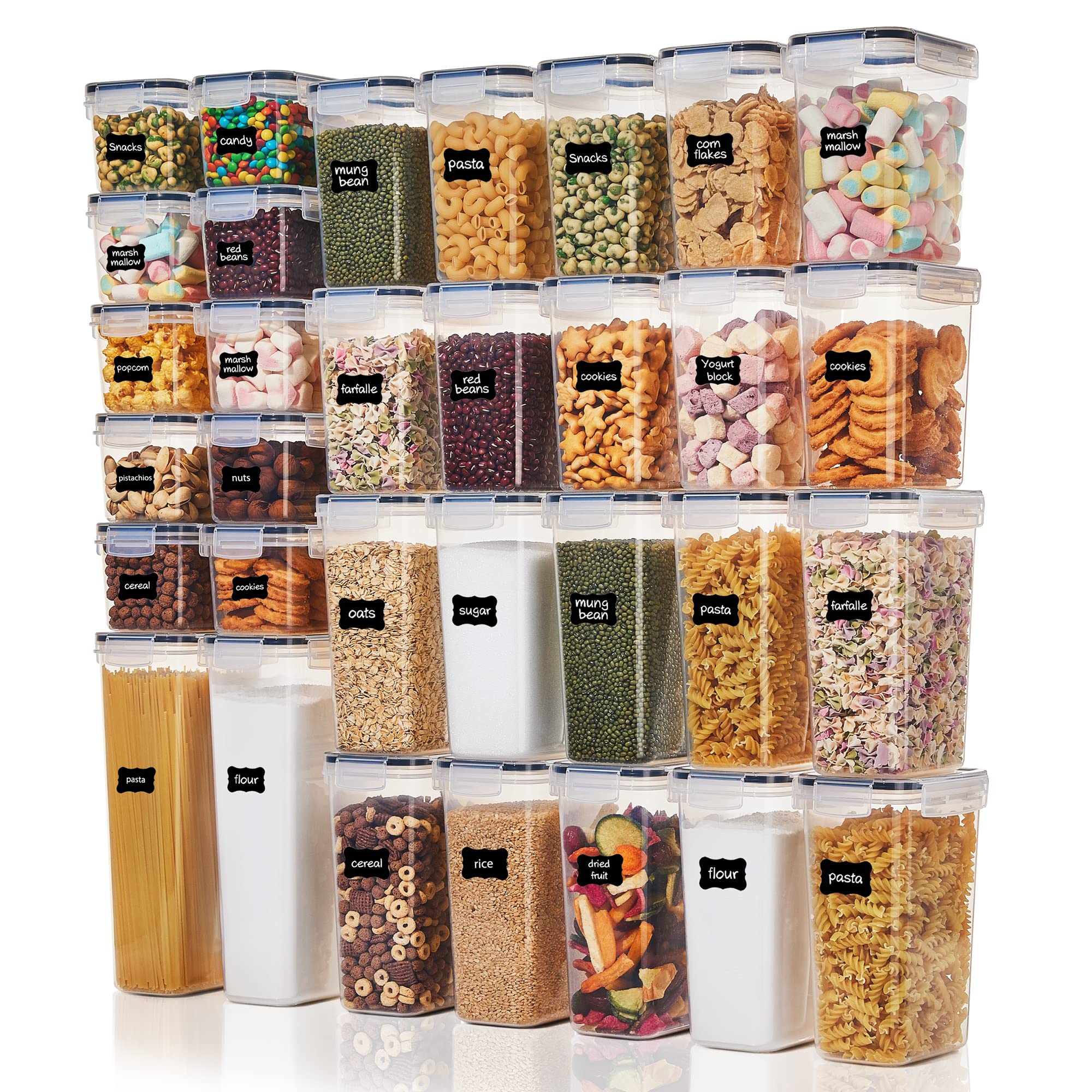 Vtopmart 32pcs airtight containers set with lids for pantry organization and freshness.
