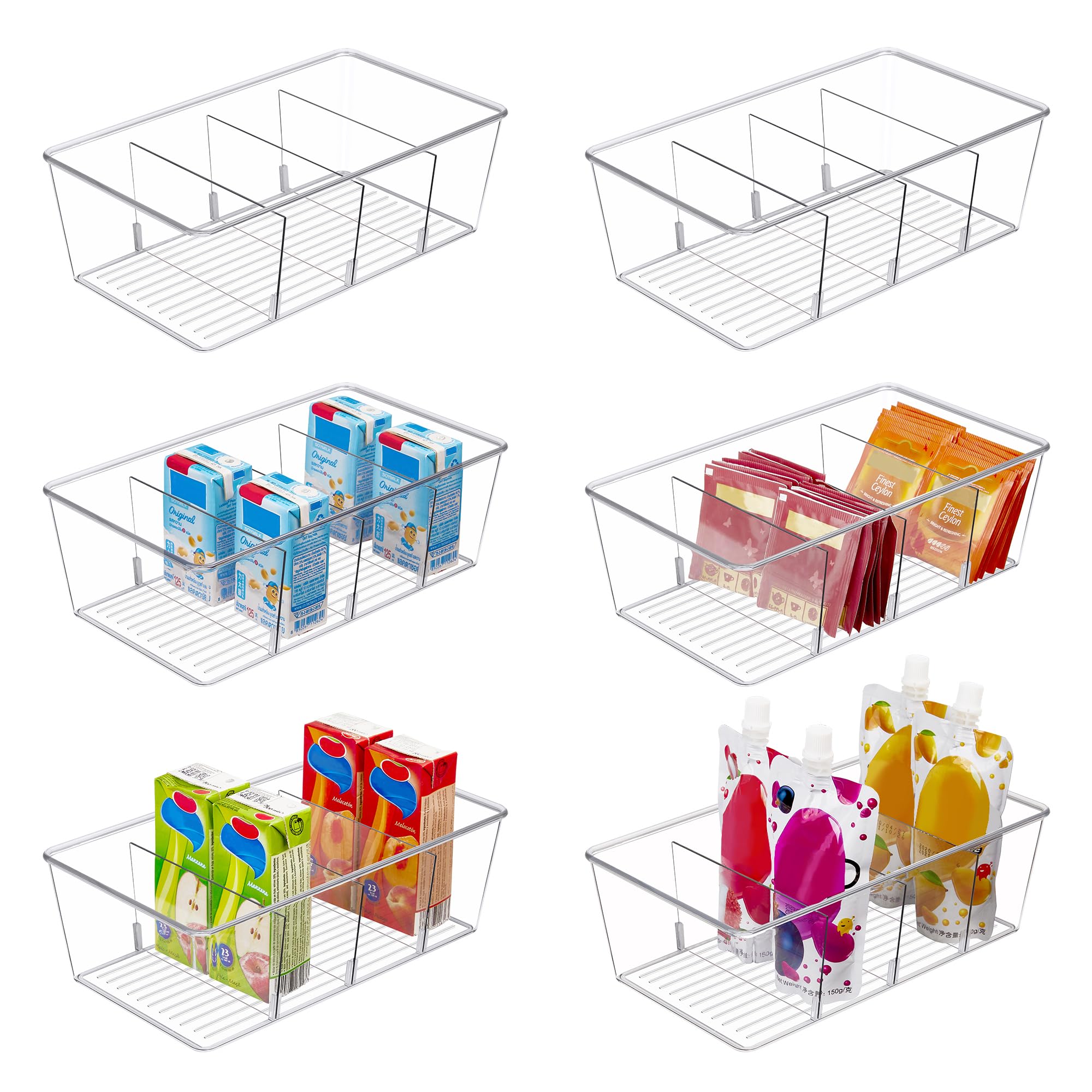 Vtopmart 6-pack clear bins organized pantry for snacks and packets