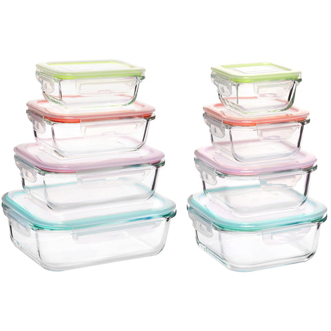 Vtopmart 8-pack glass containers for rectangular shapes and meal prep