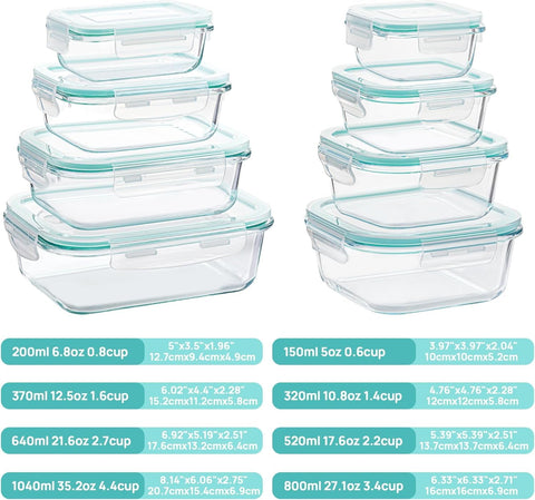 Vtopmart 8-pack rectangle 21oz glass containers ready for lunches and leftovers.