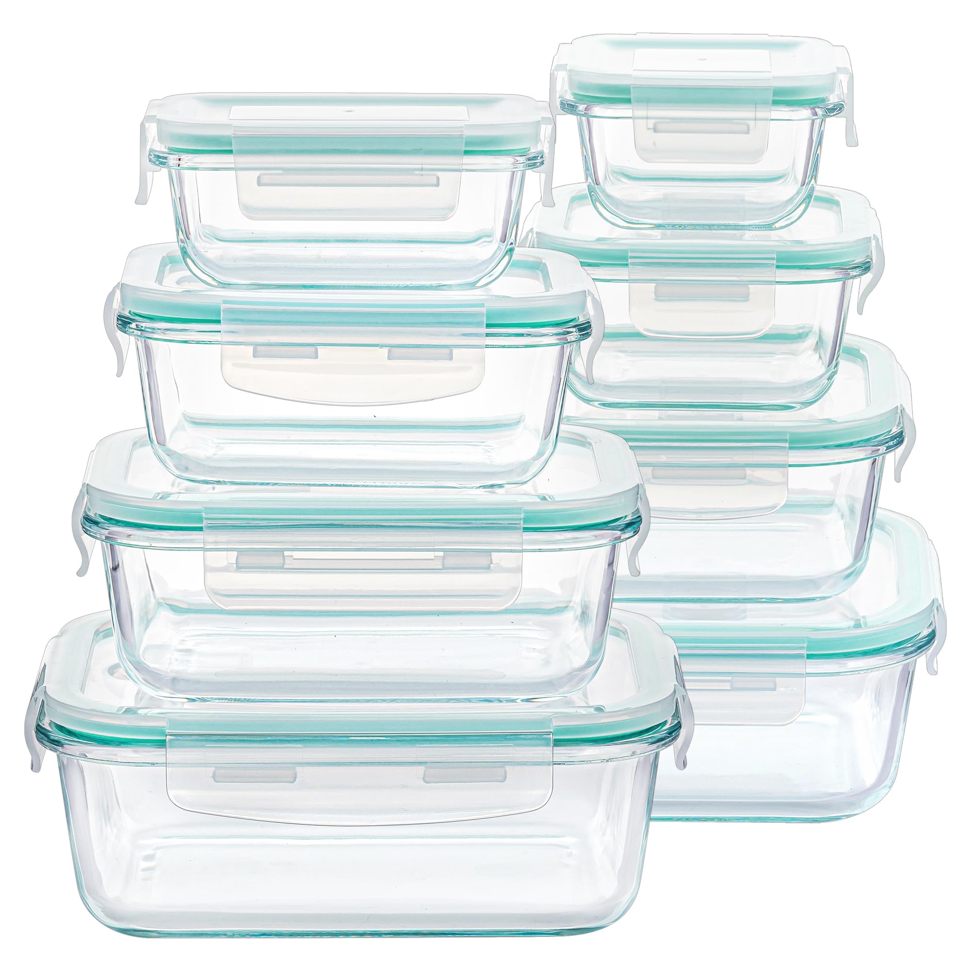 Vtopmart 8-pack rectangle 35oz glass containers on counter for meal prep.