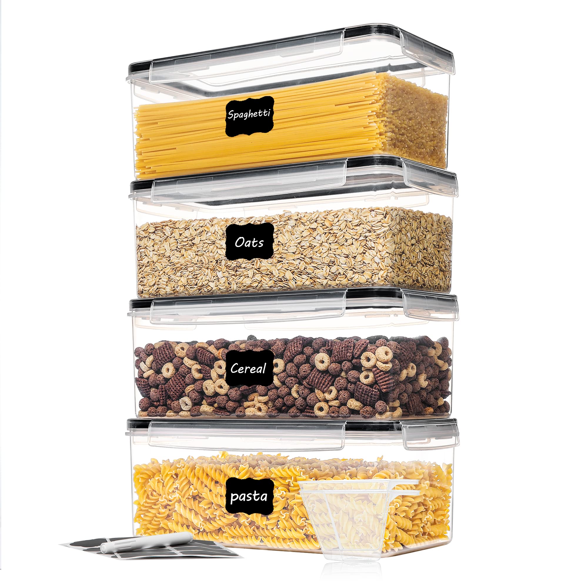 Vtopmart airtight pasta containers front view showing compact, organized pantry storage