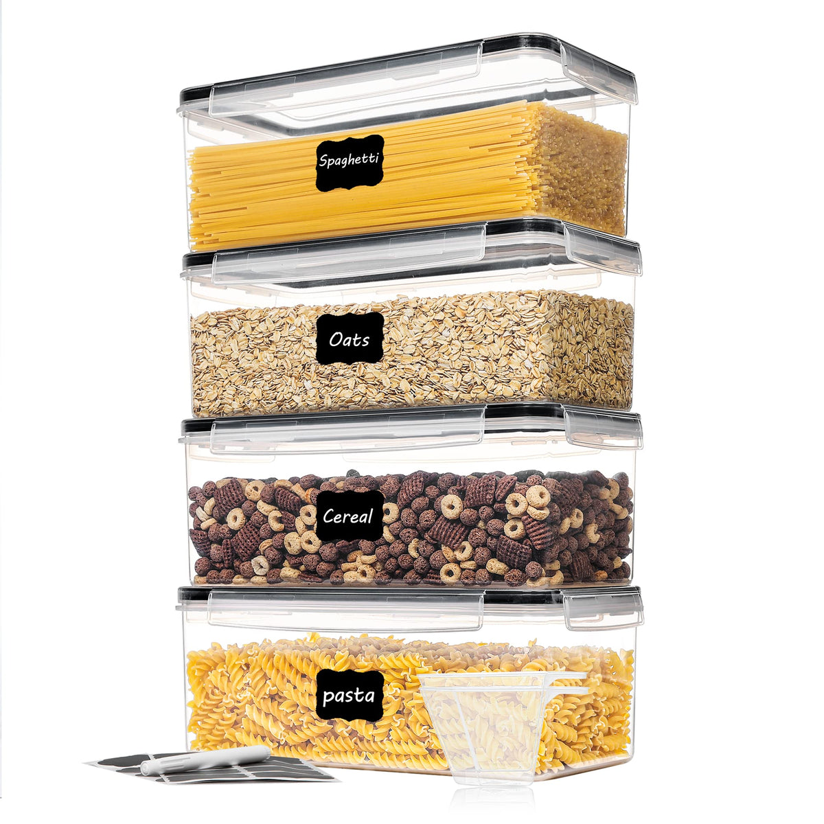 Vtopmart airtight pasta containers front view showing compact, organized pantry storage
