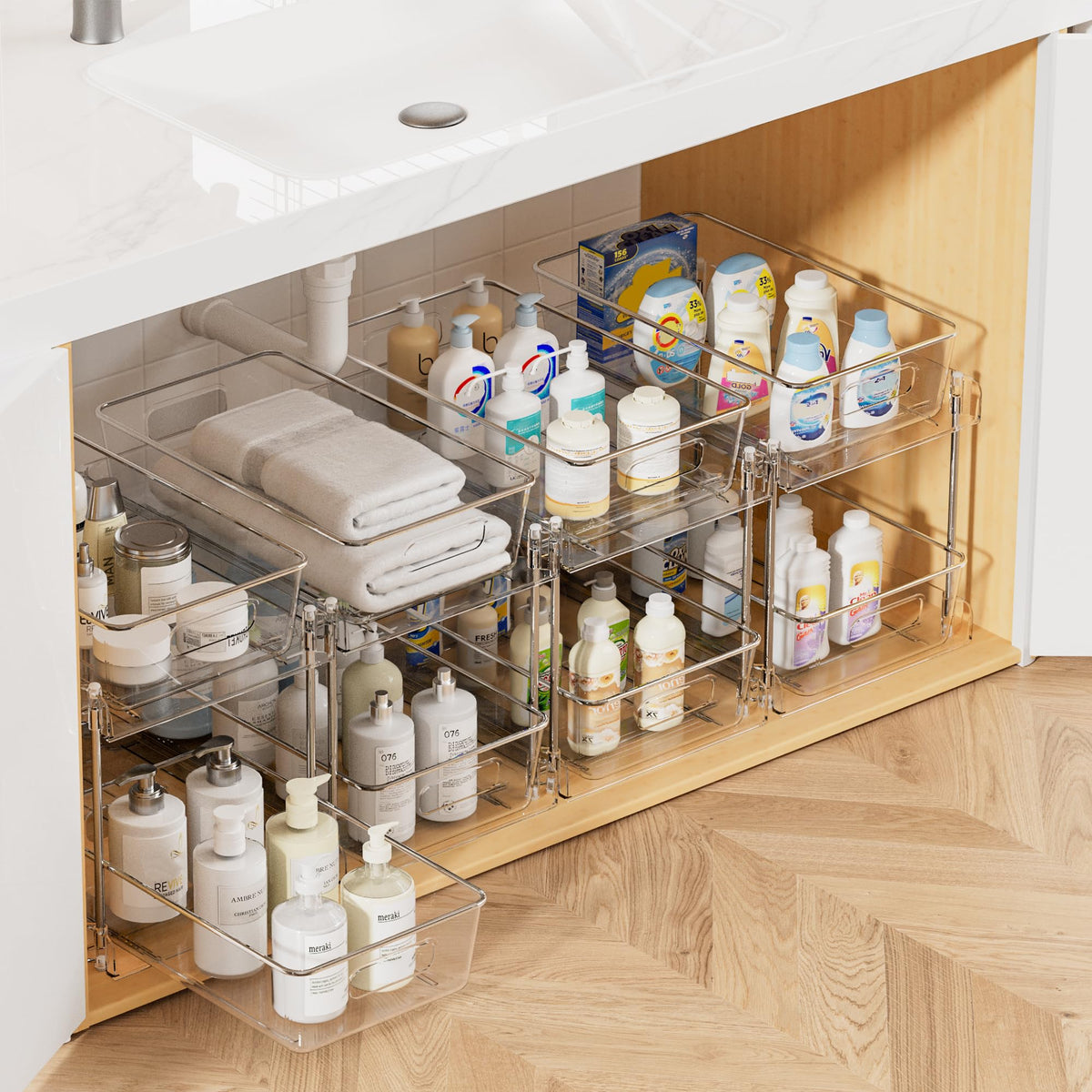 Vtopmart 2-tier clear bathroom organizer for easy cosmetics access.