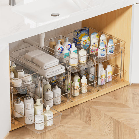 Vtopmart 2-tier clear bathroom organizer for easy cosmetics access.