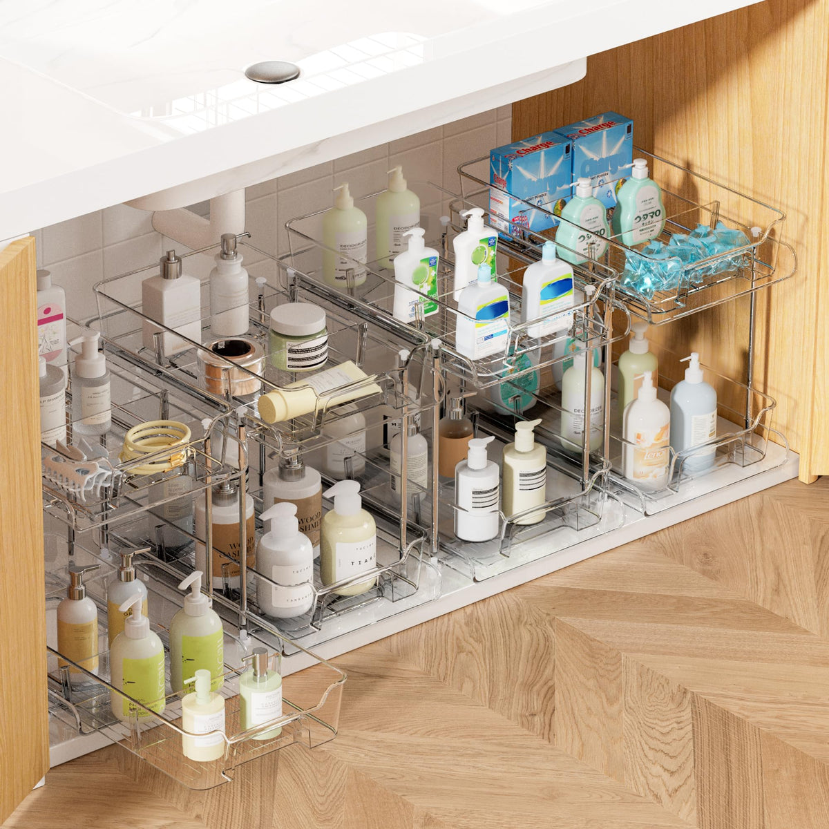 Vtopmart bathroom under-sink organizer with pull-out drawer for easy access