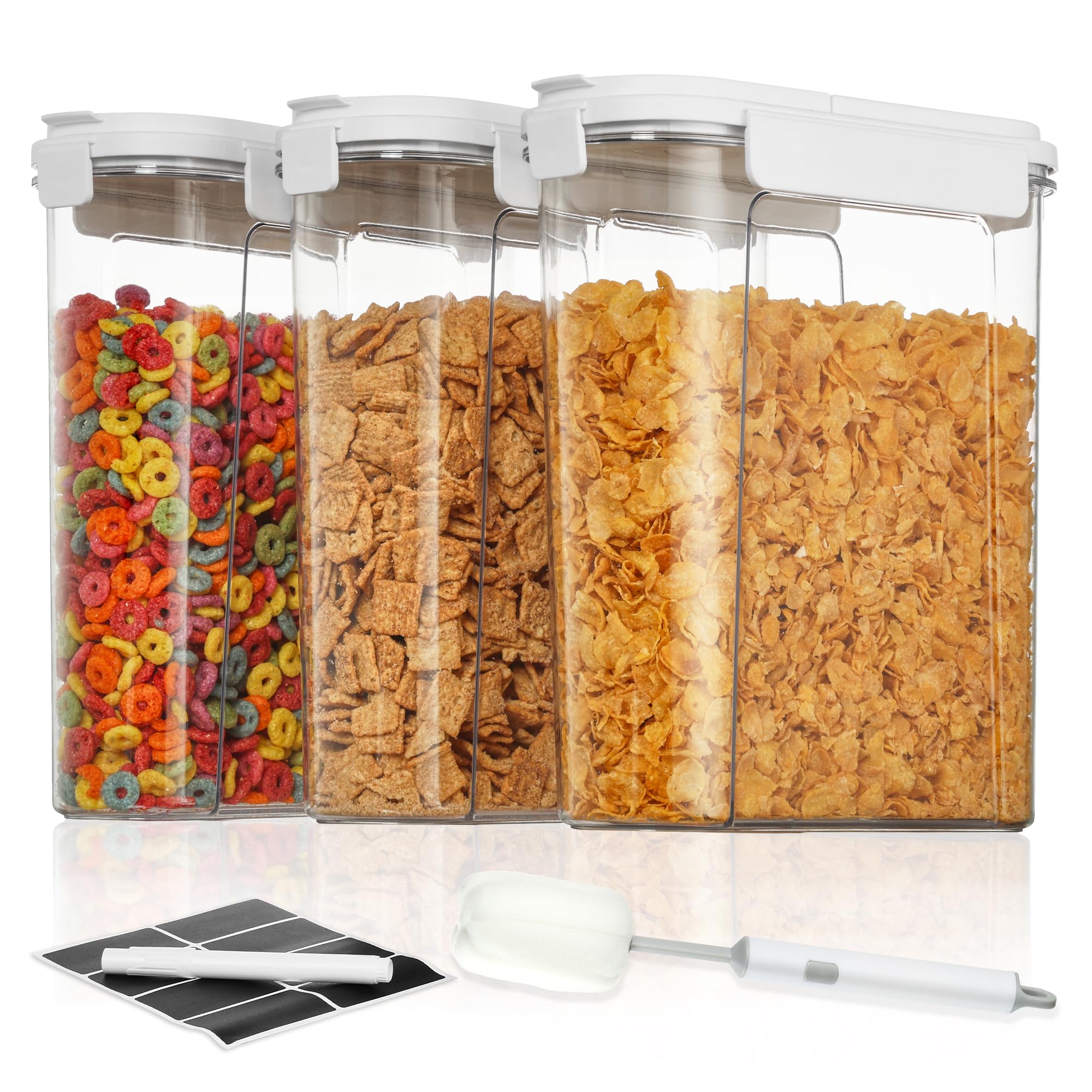 Vtopmart cereal containers with 4L capacity for airtight pantry storage.