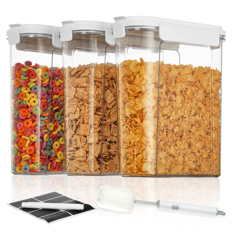 Vtopmart cereal containers with 4L capacity for airtight pantry storage.