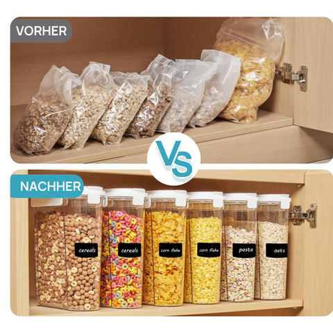 Vtopmart ergonomic grip supports one-handed handling of the containers.