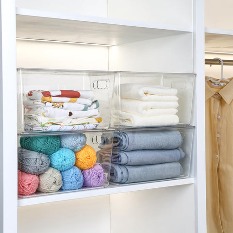 Vtopmart pantry bins fit fridge, closet, and cabinet spaces for neat storage.