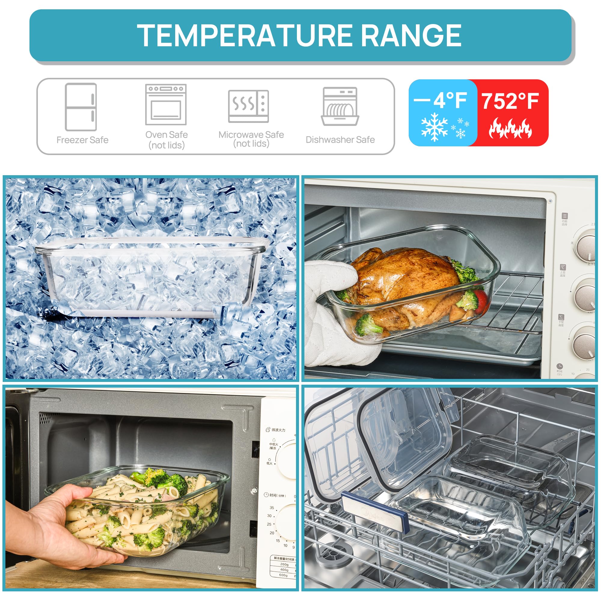 Vtopmart clear glass meal prep container ideal for fruits and leftovers.