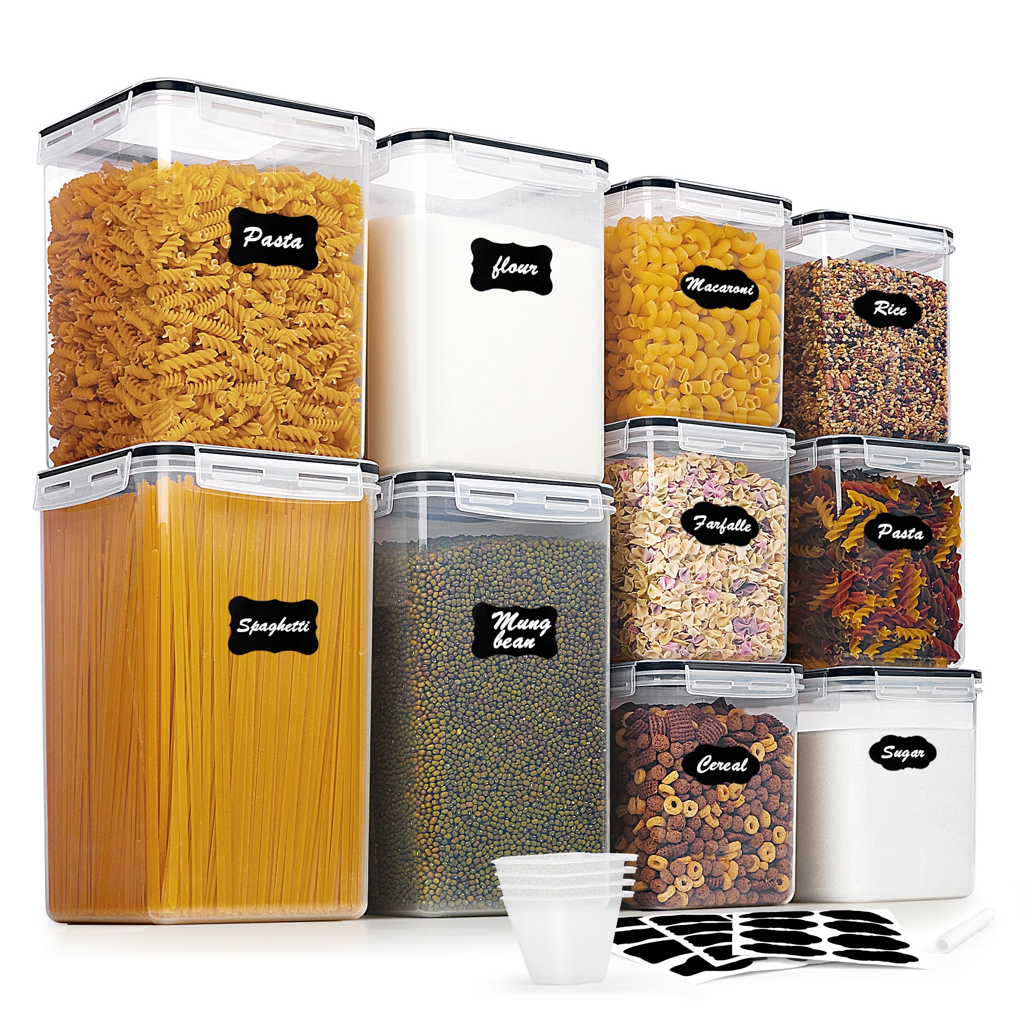Vtopmart flour and sugar containers in 6.5L size on a pantry shelf for quick access.