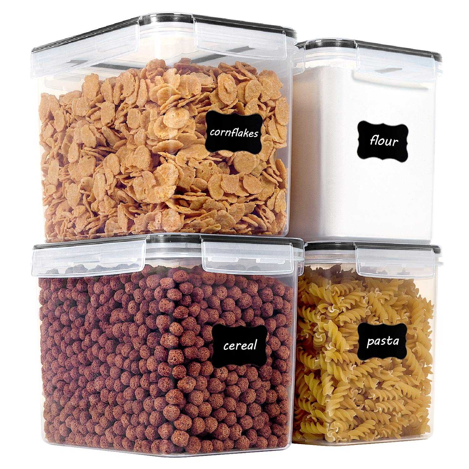 Vtopmart four-piece airtight canister set for organized pantry storage.