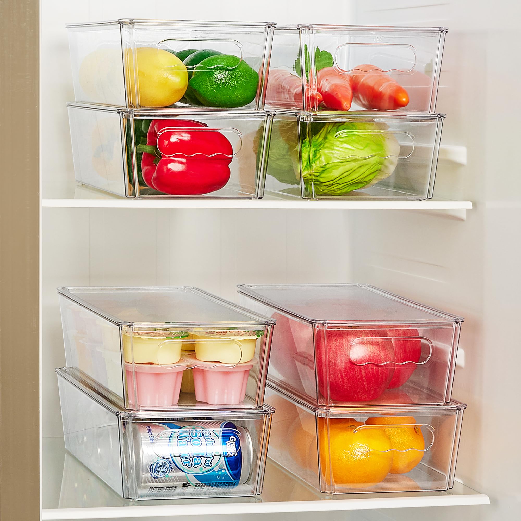 Vtopmart fridge organizer bin in transparent design helps quick access to fresh produce.